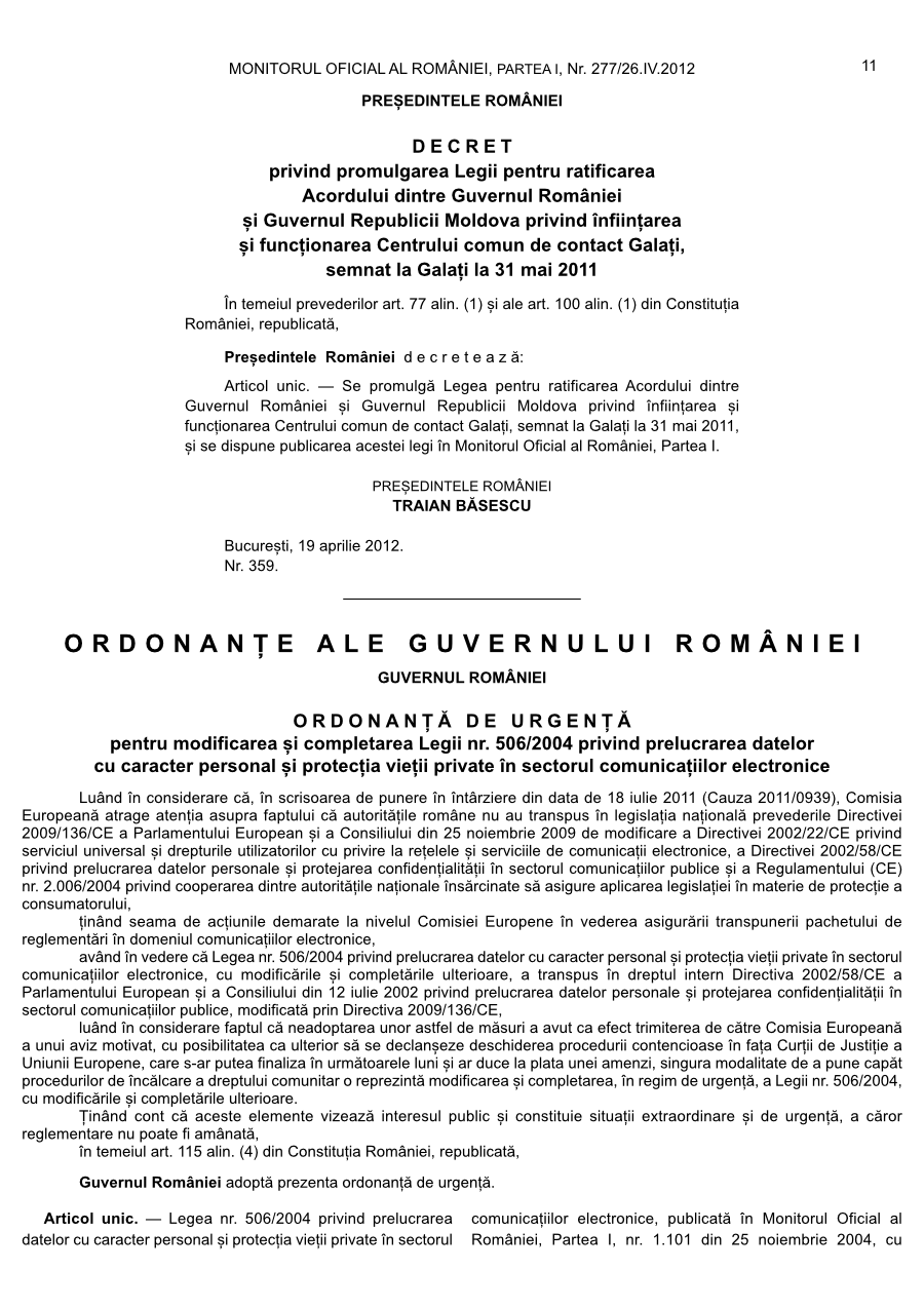 Pagina 11 din Monitorul Oficial nr. 277/2012