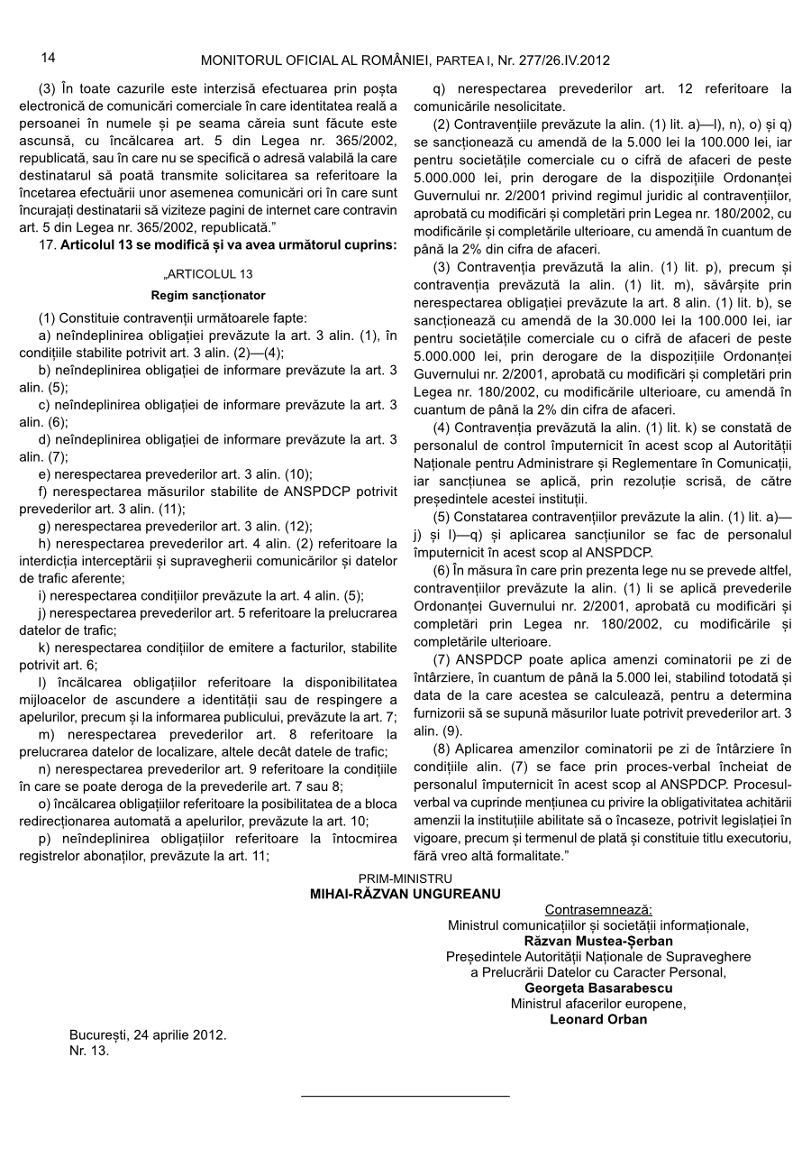 Pagina 14 din Monitorul Oficial nr. 277/2012