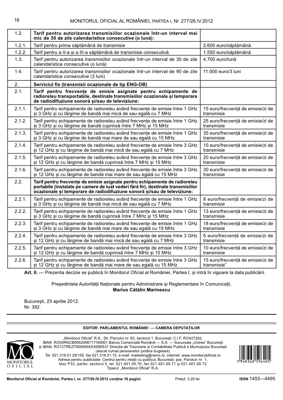 Pagina 16 din Monitorul Oficial nr. 277/2012