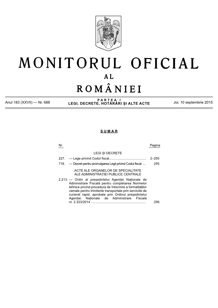 Pagina 1 din Monitorul Oficial nr. 688/2015