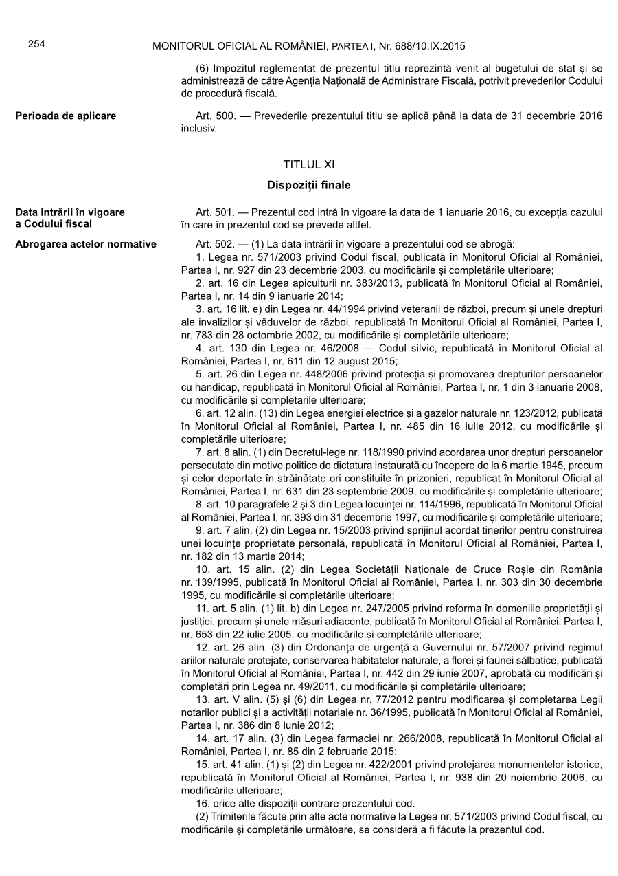 Pagina 254 din Monitorul Oficial nr. 688/2015
