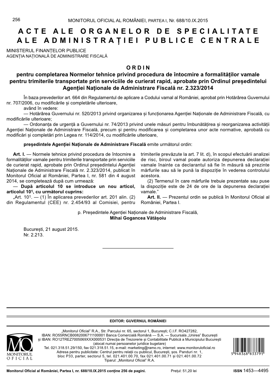 Pagina 256 din Monitorul Oficial nr. 688/2015