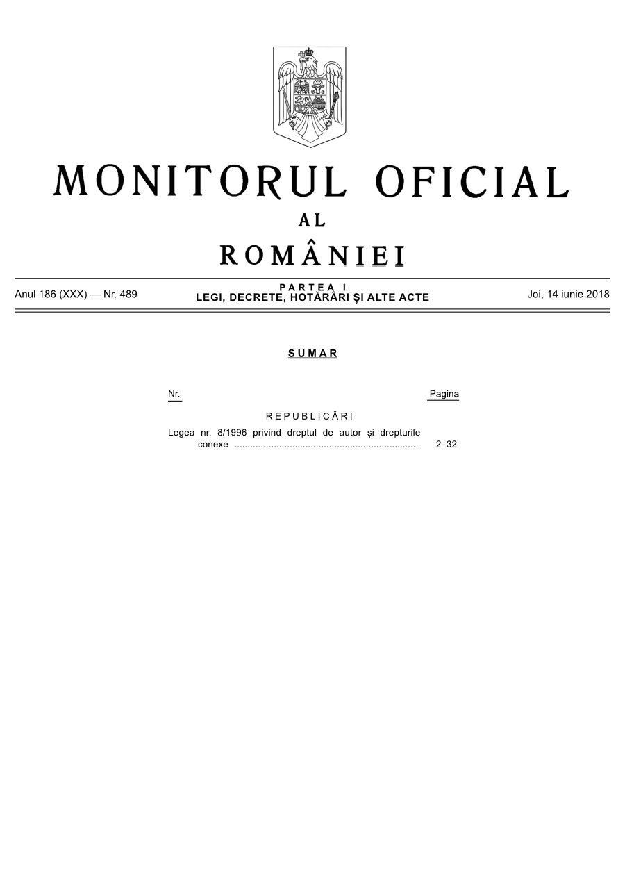 Pagina 1 din Monitorul Oficial nr. 489/2018
