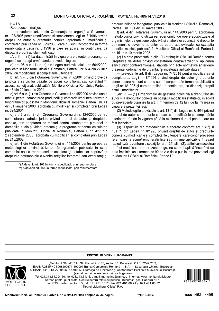 Pagina 32 din Monitorul Oficial nr. 489/2018