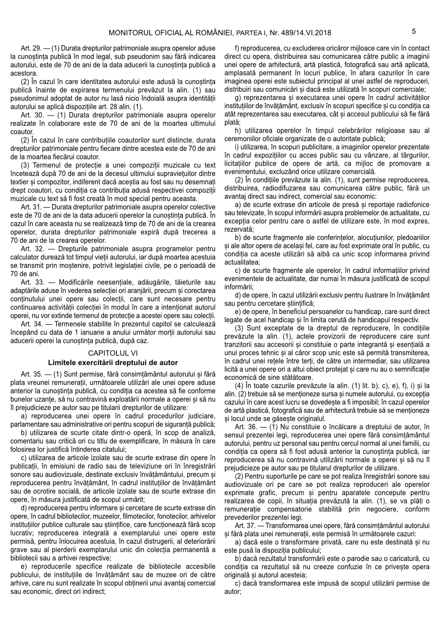 Pagina 5 din Monitorul Oficial nr. 489/2018