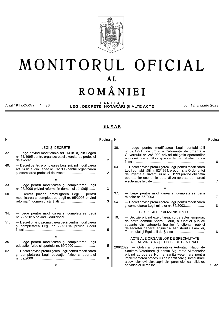 Pagina 1 din Monitorul Oficial nr. 36/2023