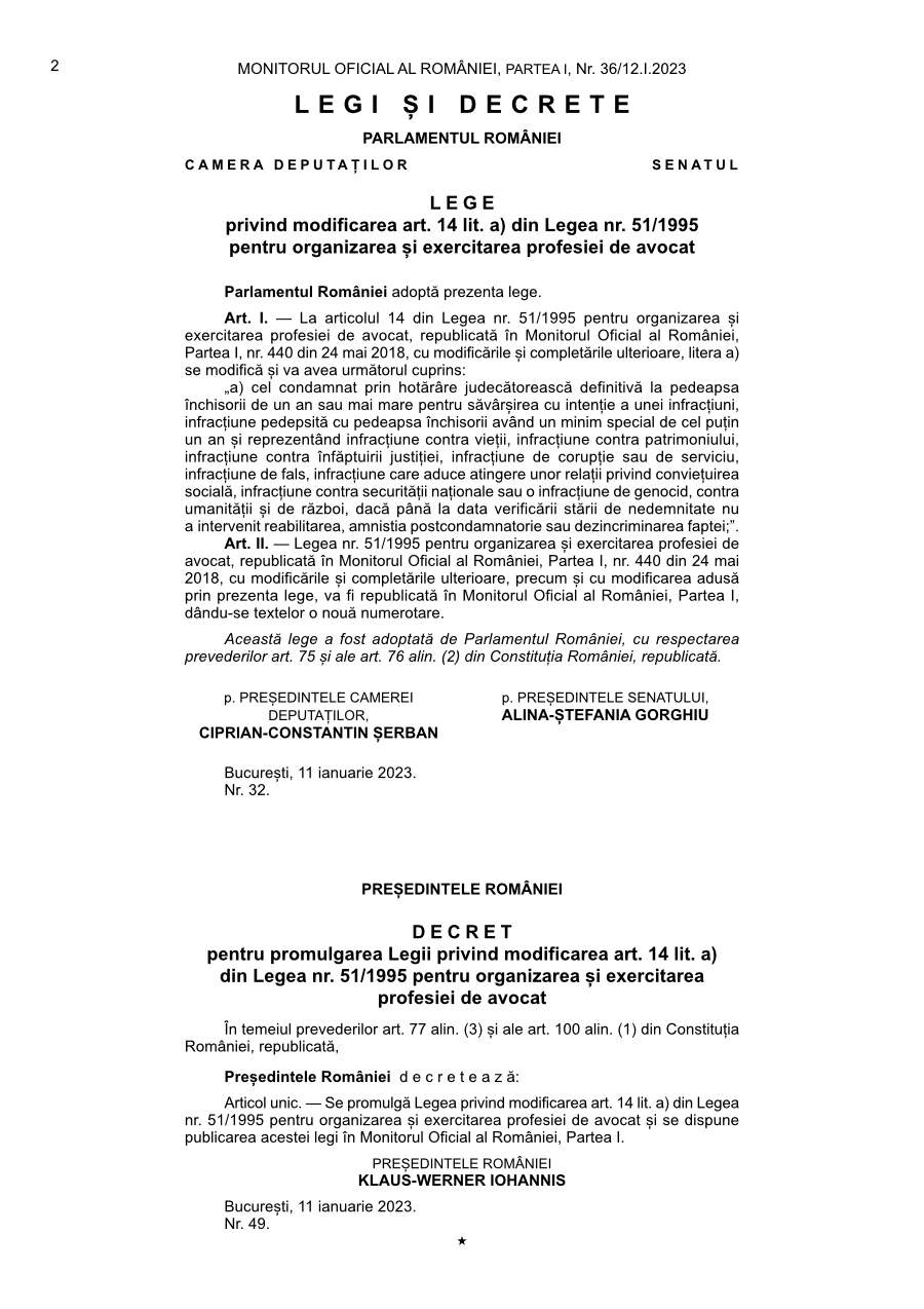 Pagina 2 din Monitorul Oficial nr. 36/2023